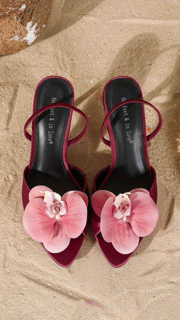 AIIZIE HOLLACE WOMEN'S RUBY RED ORCHID FLOWER SLINGBACK SANDALS - product image