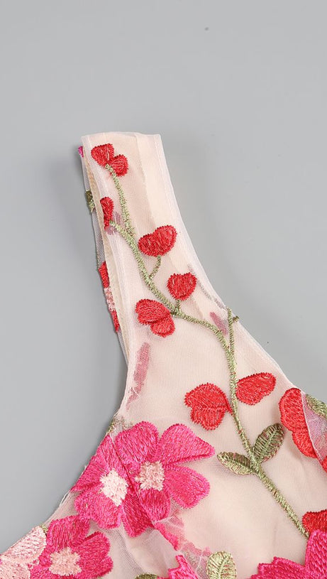 JASMINE MULTI PINK FLORAL EMBELLISHMENT MINI DRESS