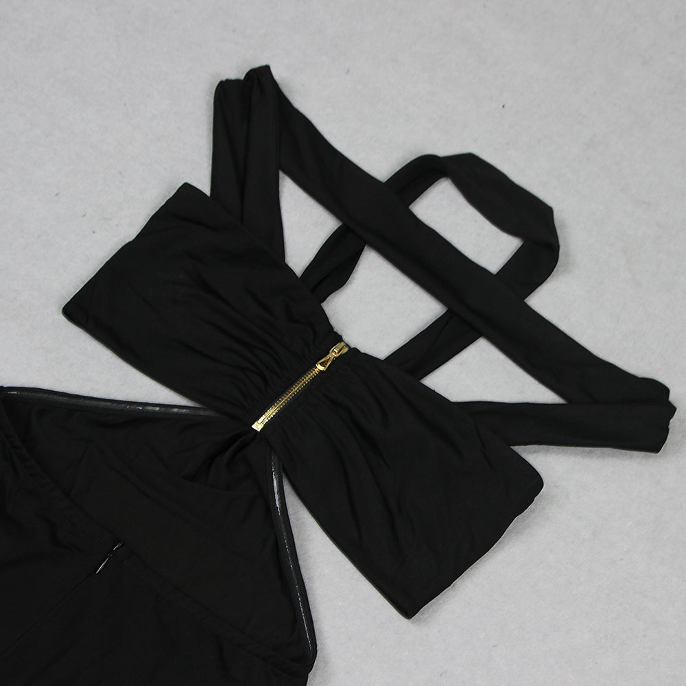 AIIZIE BLACK CUTOUT HALTER BANDAGE MAXI DRESS - product image