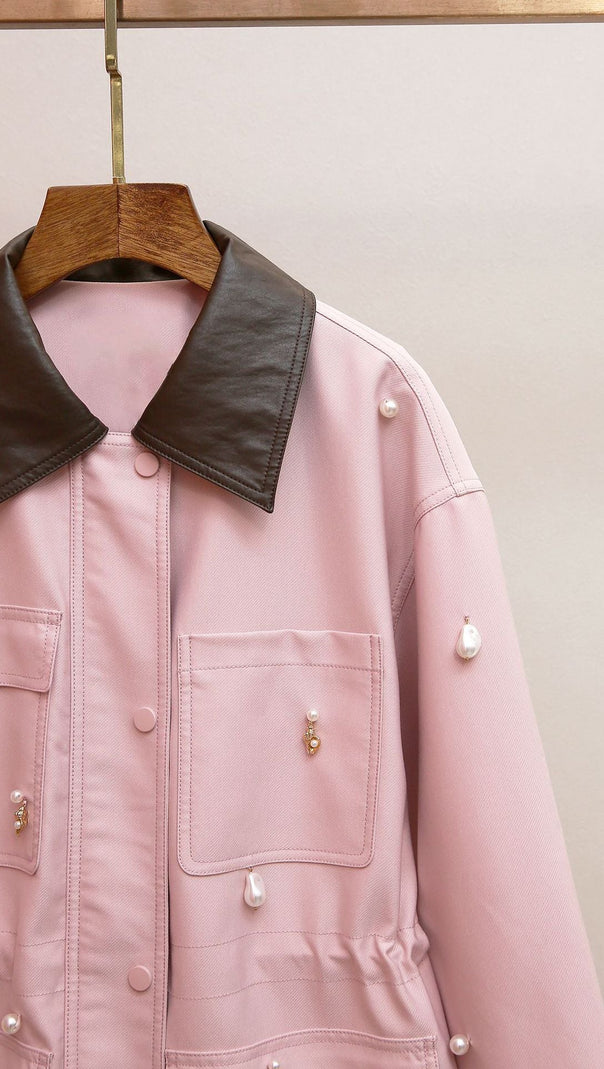 AIIZIE CHIC PINK PEARL EMBELLISHED UTILITY JACKET - HARITA COLLECTION - product image