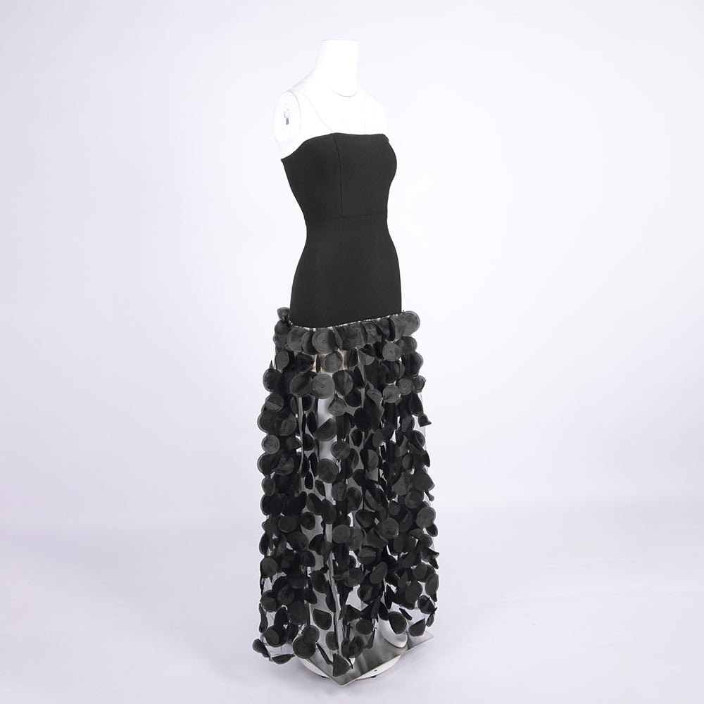 Trägerloses Maxikleid in A-Linie in Schwarz 