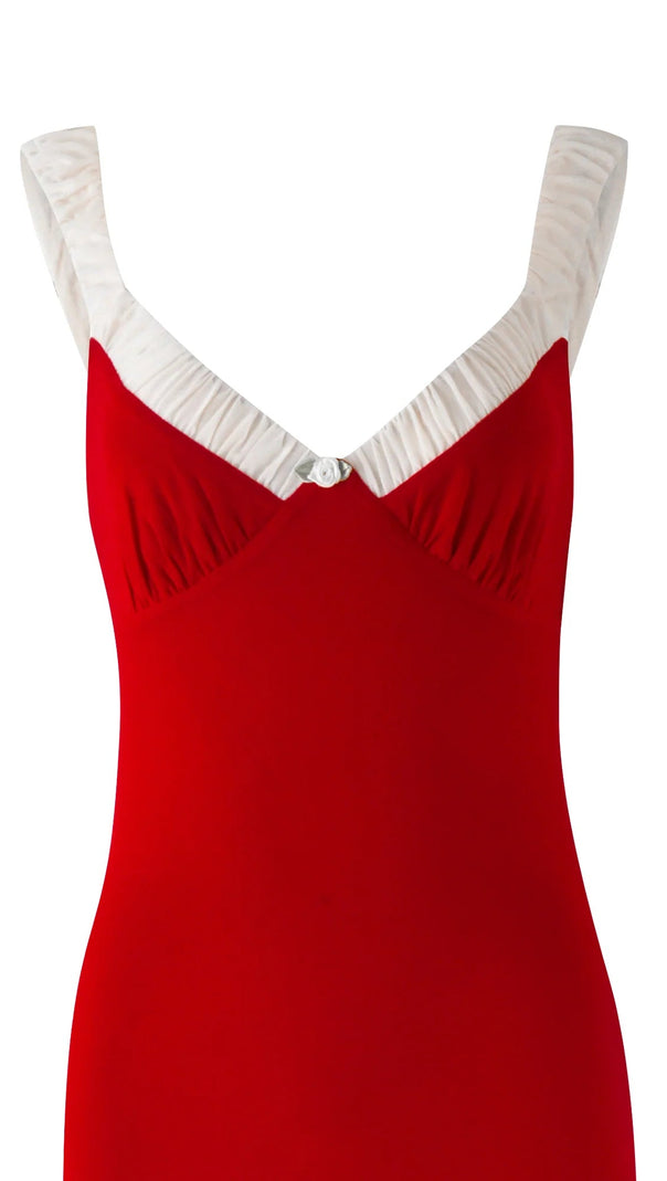 AIIZIE RED BUSTIER MAXI DRESS WITH A V-NECKLINE - product image