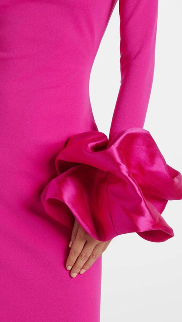 AIIZIE Ira Fuchsia Pink Statement Maxi Gown | Sculptural Sleeves - product image