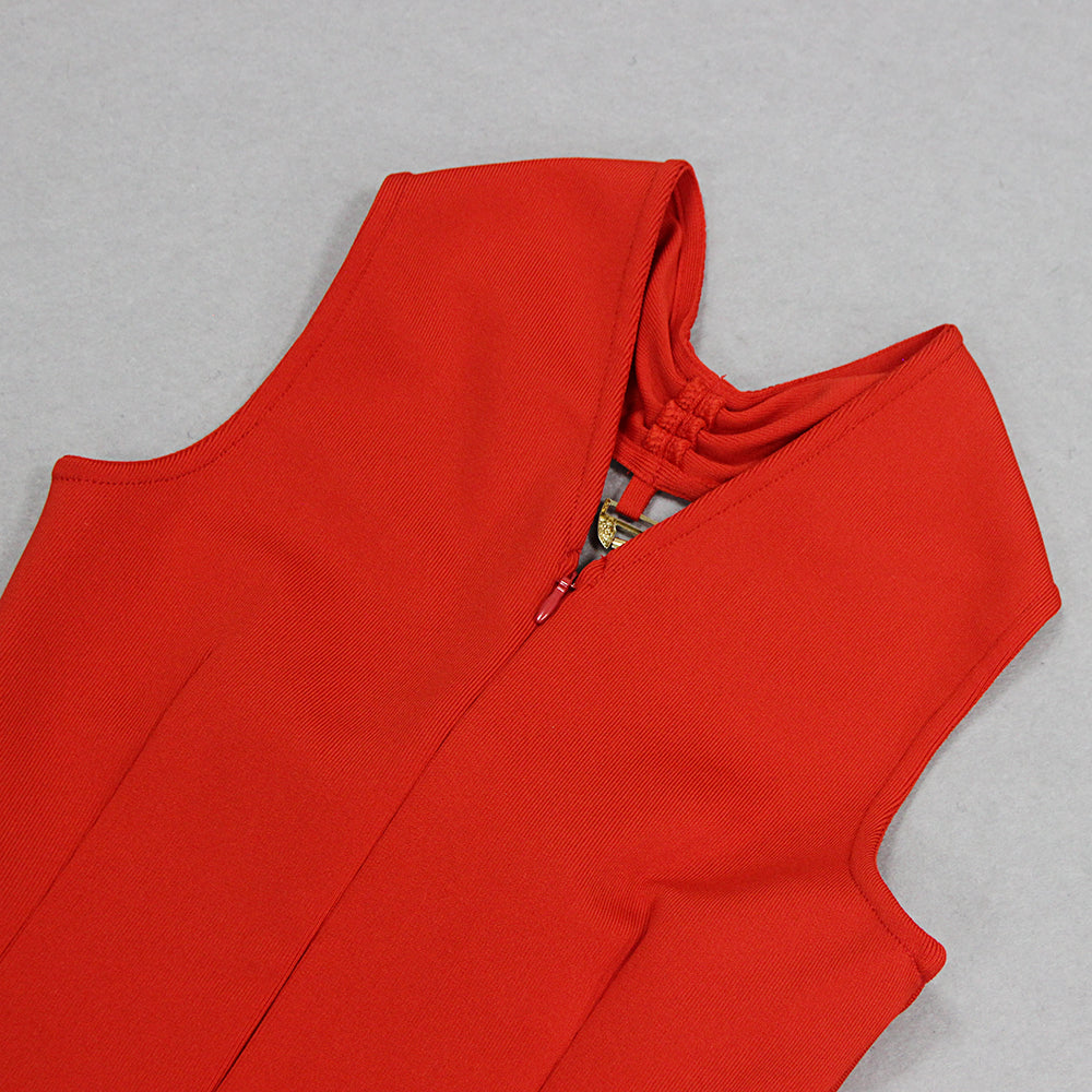 AIIZIE CUT OUT KNIT BANDAGE MIDI DRESS IN RED - product image