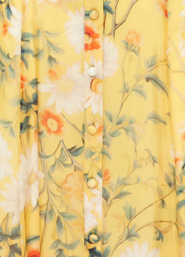 AIIZIE DAISY PRINT BUTTERFLY SLEEVE MIDI DRESS IN YELLOW - product image