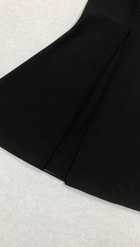 BEATRICE BLACK OFF SHOULDER 3D FLOWERS BODYCON BANDAGE MAXI DRESS