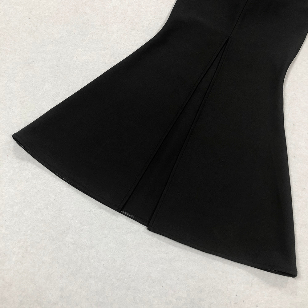 AIIZIE BEATRICE BLACK OFF SHOULDER 3D FLOWERS BODYCON BANDAGE MAXI DRESS - product image