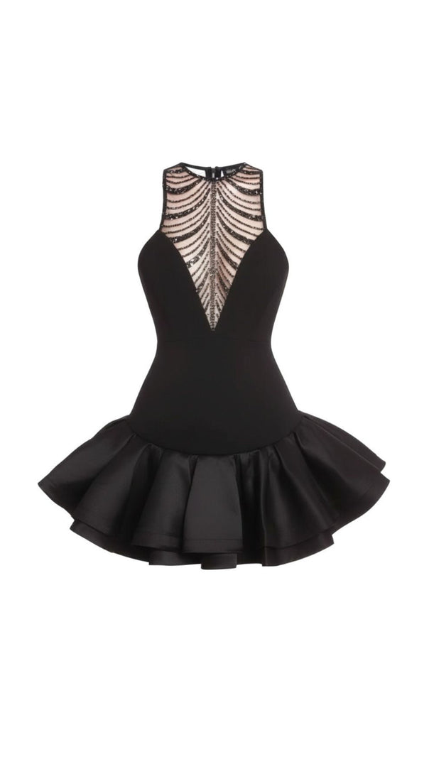 AIIZIE ISSA BLACK SPARKLE MESH HALTER MINI DRESS - product image