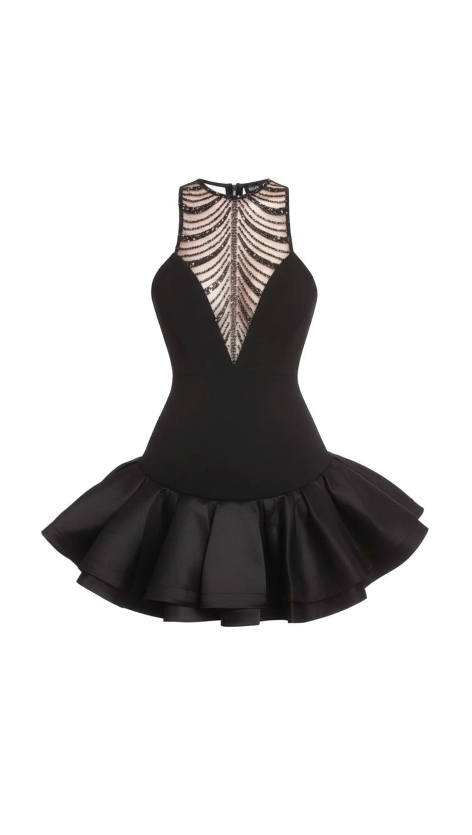 ISSA BLACK SPARKLE MESH HALTER MINI DRESS