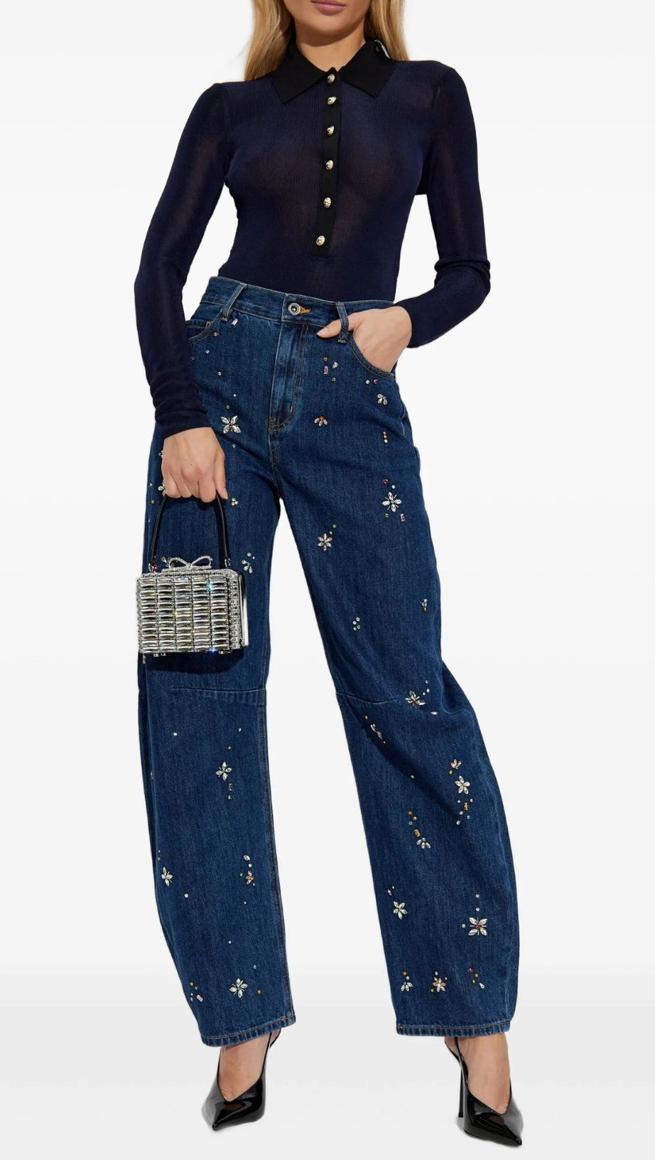 HILAL CHIC RIBBED KNIT GOLD-BUTTON BODYSUIT