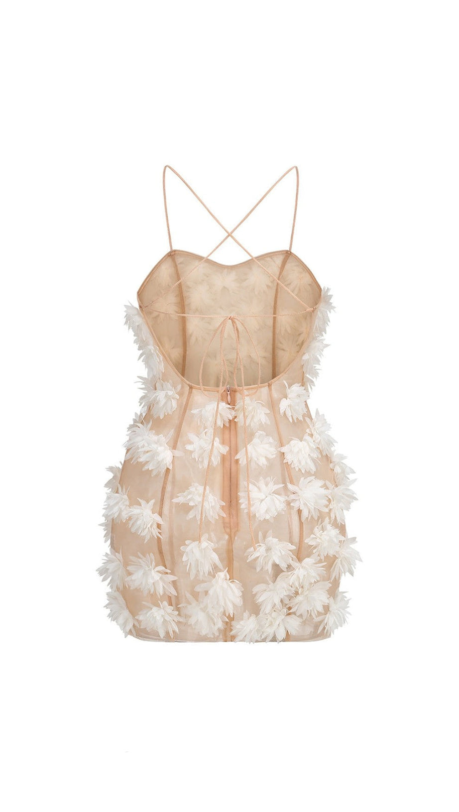 FLOWER EMBELLISHED MINI DRESS IN WHITE