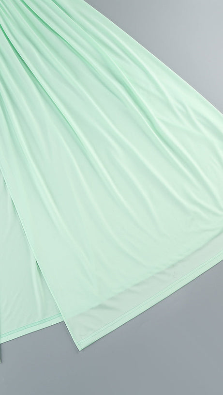 BERYL ONE SLEEVE CUTOUT RUCHED MAXI DRESS IN GREEN