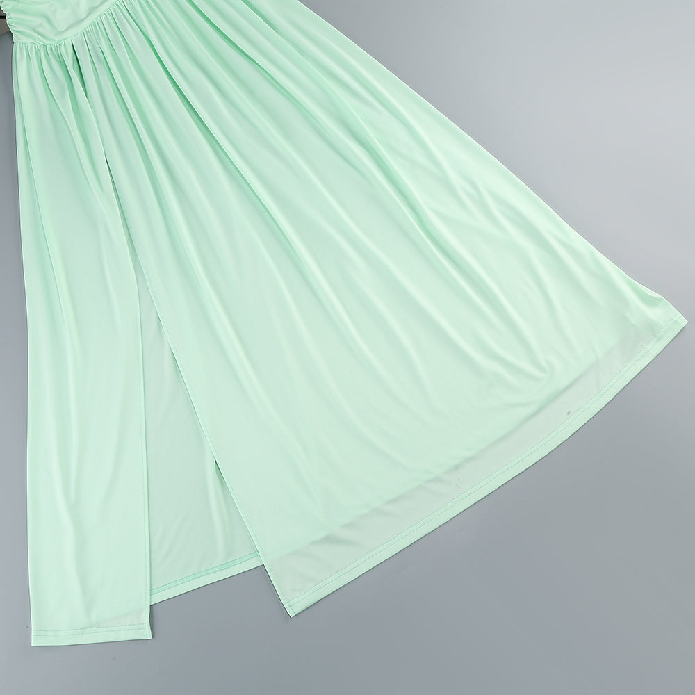 AIIZIE BERYL ONE SLEEVE CUTOUT RUCHED MAXI DRESS IN GREEN - product image