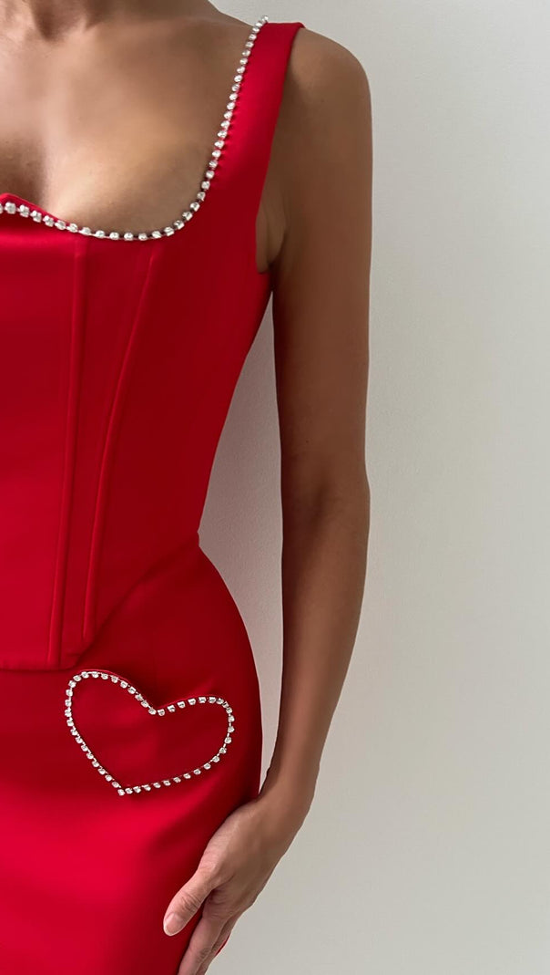 AIIZIE CRYSTAL HEART CORSET TWO PIECE DRESS IN RED - product image