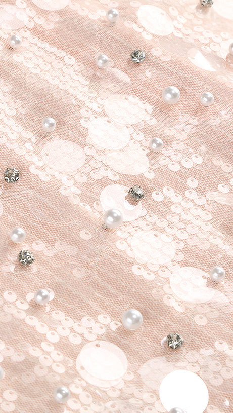 PEARL SEQUIN EMBROIDERED GOWN IN PINK