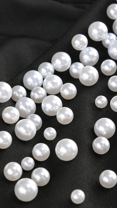 STRAPLESS PEARL MAXI DRESS BLACK