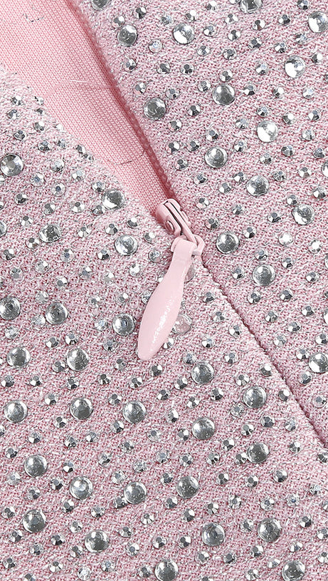 HALTER BACKLESS CRYSTAL EMBELLISHED MAXI DRESS IN PINK