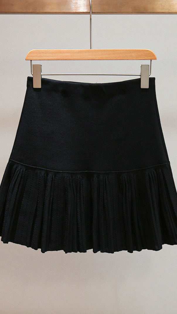 AIIZIE Chic Black Double-Breasted Ruffle Mini Skirt with Gold Buttons - product image