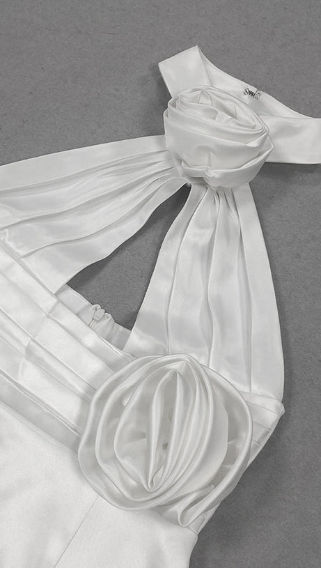 WHITE HALTER FLOWER DRESS