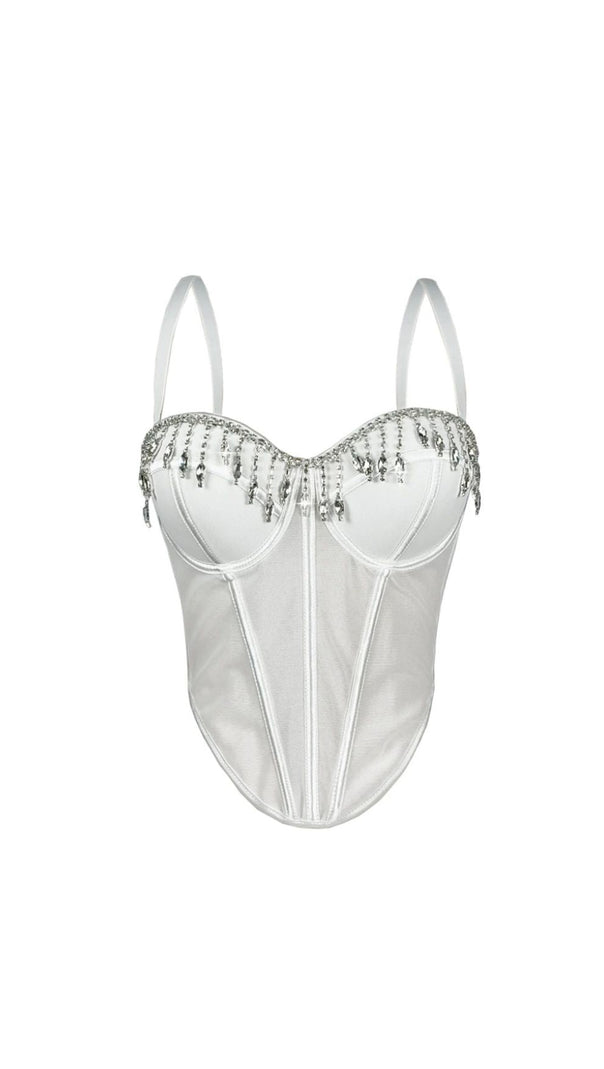 AIIZIE Jemima Red Diamante Corset Top | Sparkling Glamour Bustier - product image