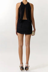 cheryl ruched halter bodycon mini dress in black