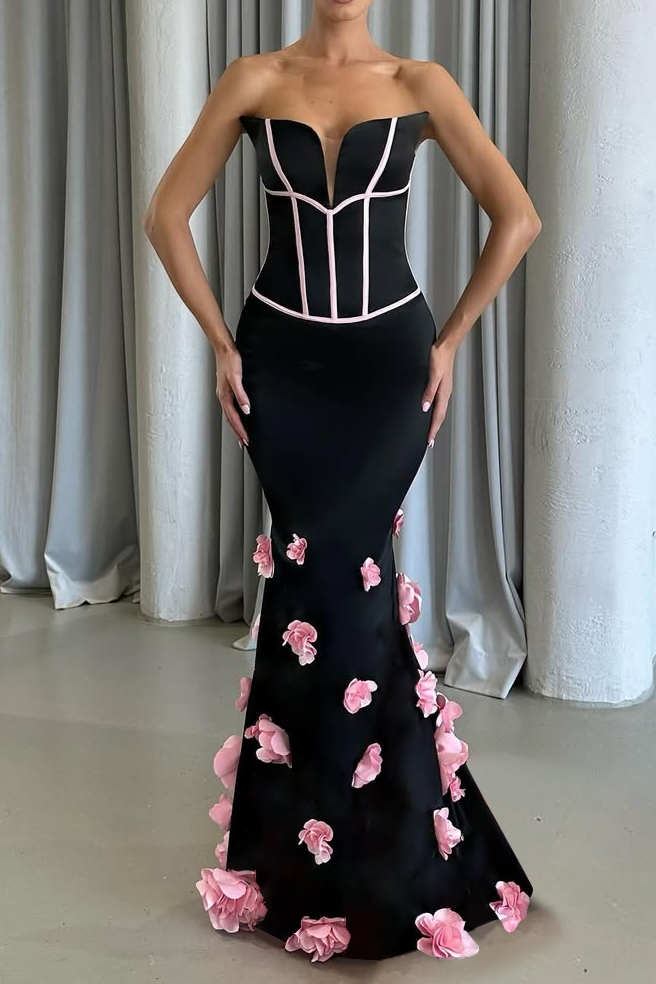 AIIZIE FLORAL EMBELLISHED STRAPLESS MAXI DRESS IN BLACK - product image