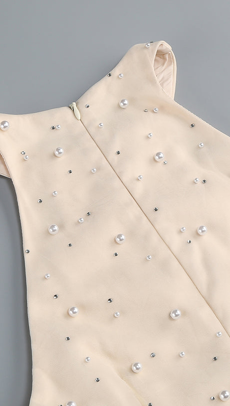 Schulterfreies, tailliertes, perlenverziertes Fischschwanzkleid 