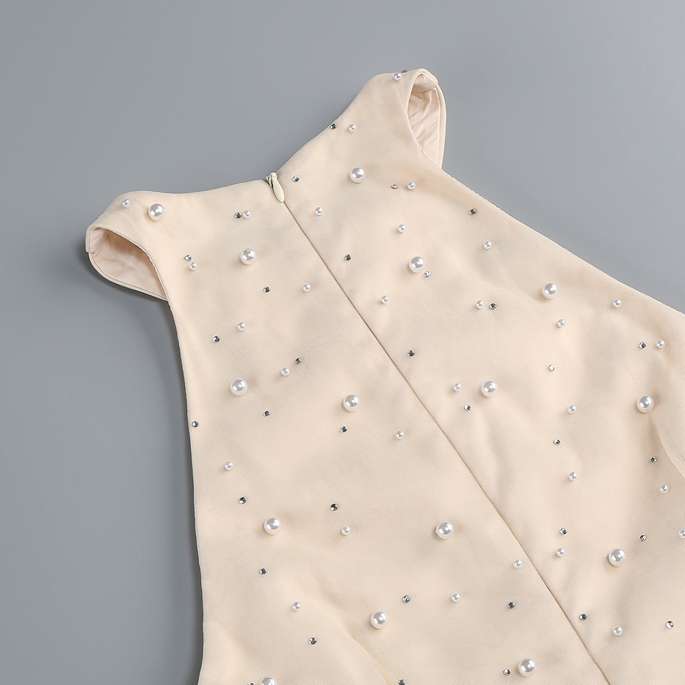 AIIZIE OFF-SHOULDER WAISTED PEARL EMBELLISHED FISHTAIL DRESS - product image