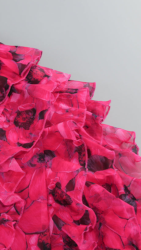 FLORAL RUFFLE MAXI DRESS IN HOT PINK
