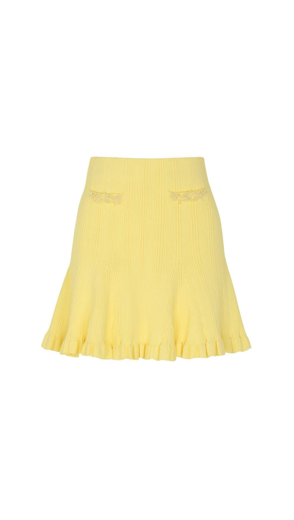 AIIZIE Buttery Yellow Ribbed Knit Cardigan & Mini Skirt Set - Chic 2-Piece Outfit - product image