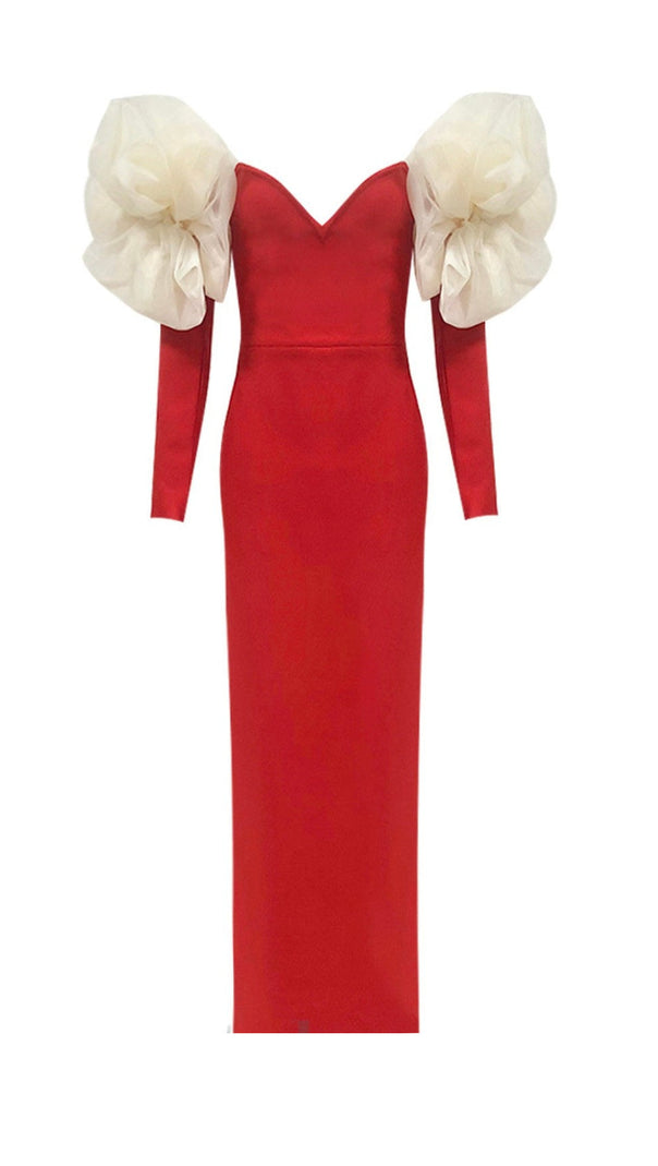 AIIZIE OFF-SHOULDER BANDAGE MAXI DRESS IN RED - product image