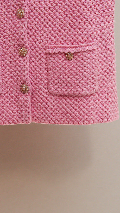 CHIC PINK KNIT VEST FOR WOMEN | ELEGANT SCALLOPED NECKLINE & GOLD BUTTON DETAILS