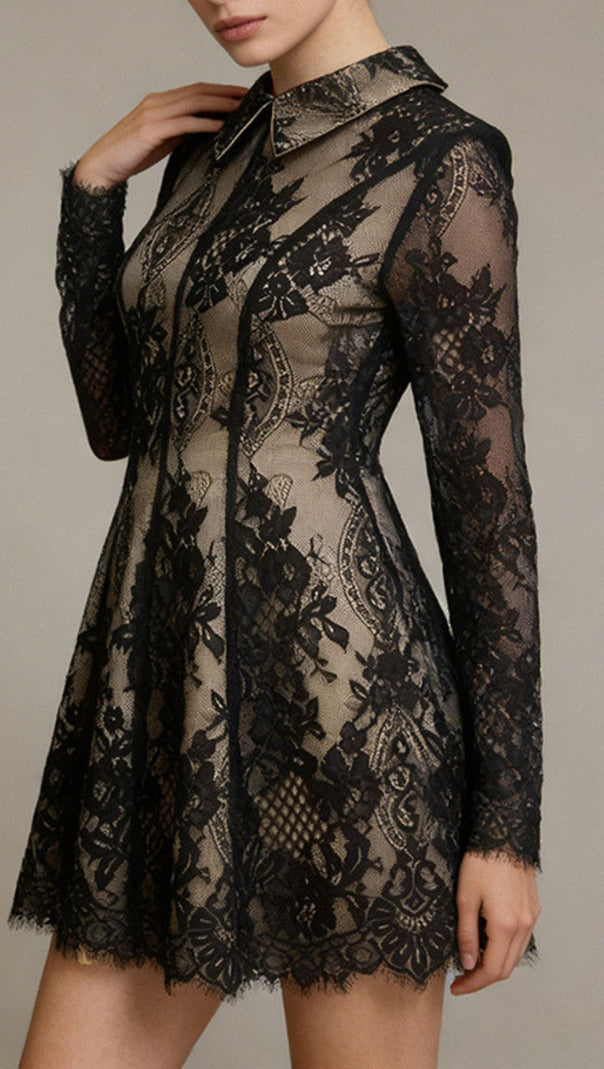 AIIZIE Jasiri Elegant Black Lace Long Sleeve Mini Dress | Women's Cocktail & Party Dress - product image