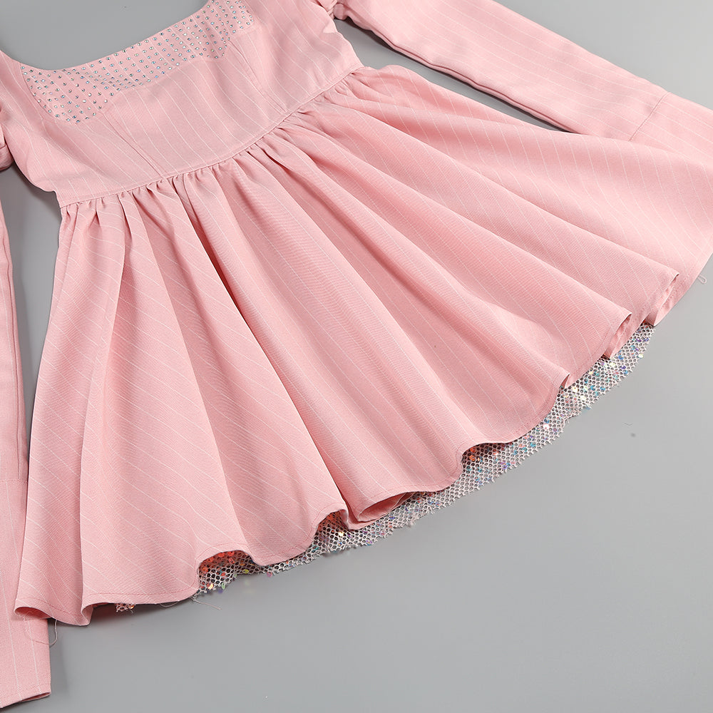 AIIZIE PUFF LONG SLEEVE CRYSTAL CORSET A LINE DRESS IN PINK - product image