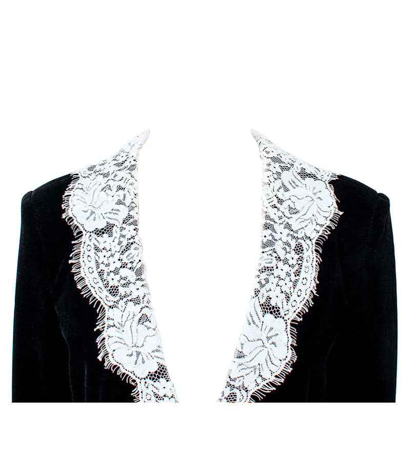 AIIZIE LACE-NECK VELVET BLAZER IN BLACK - product image