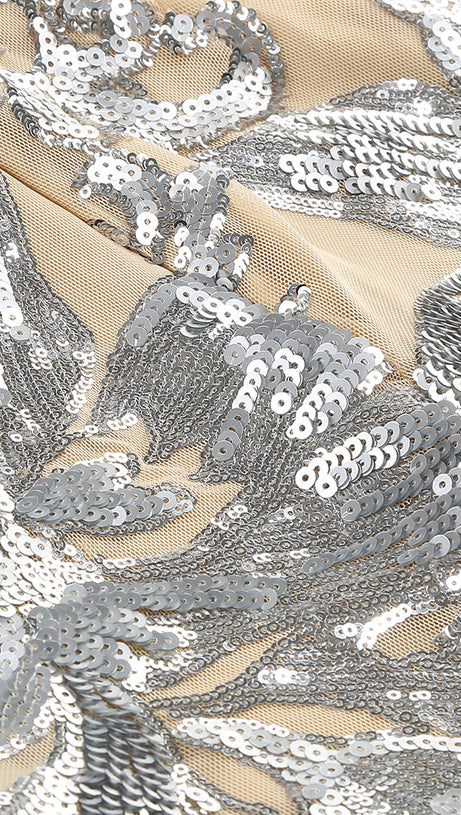 Langarm-Jumpsuit mit Pailletten in Sandsilber