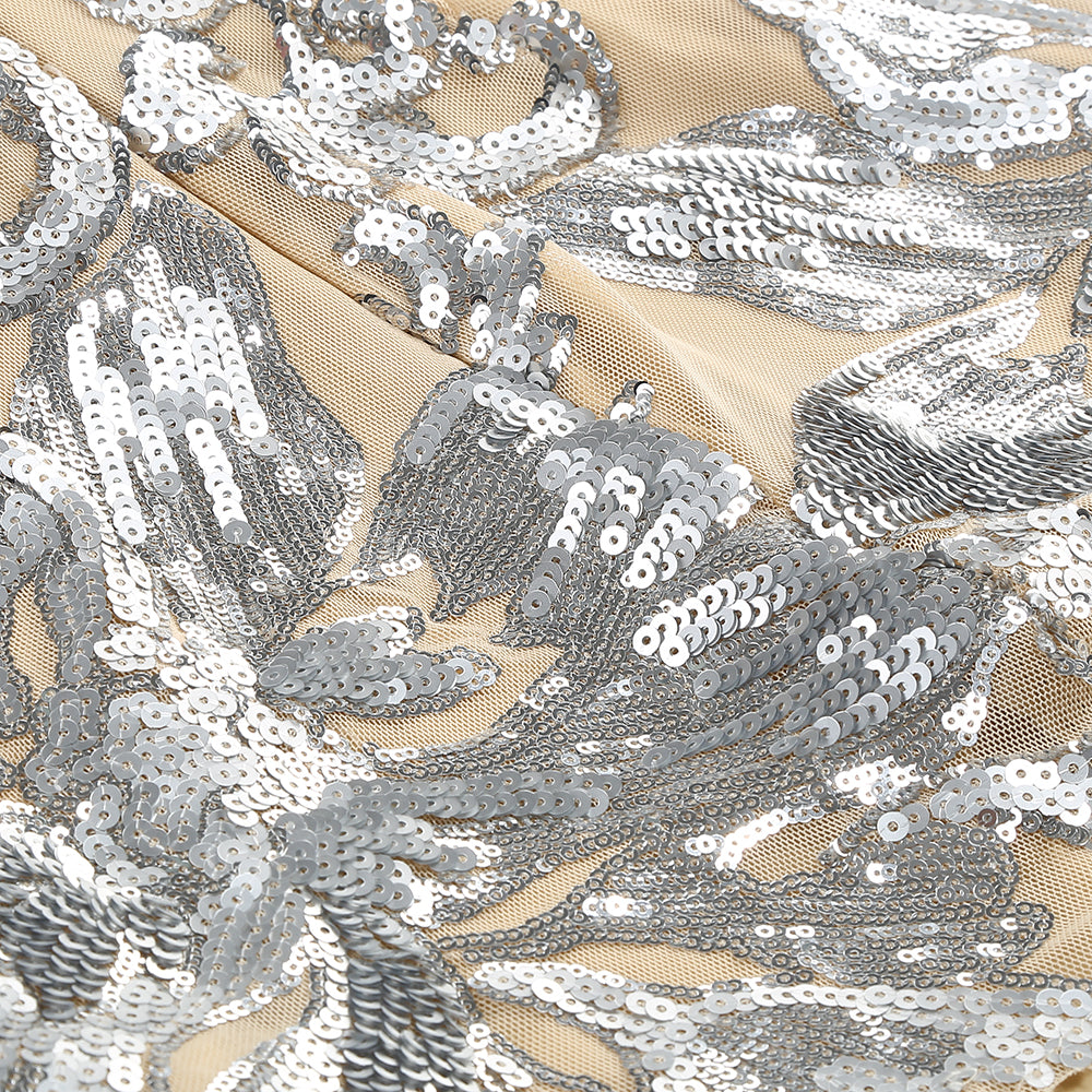 Langarm-Jumpsuit mit Pailletten in Sandsilber