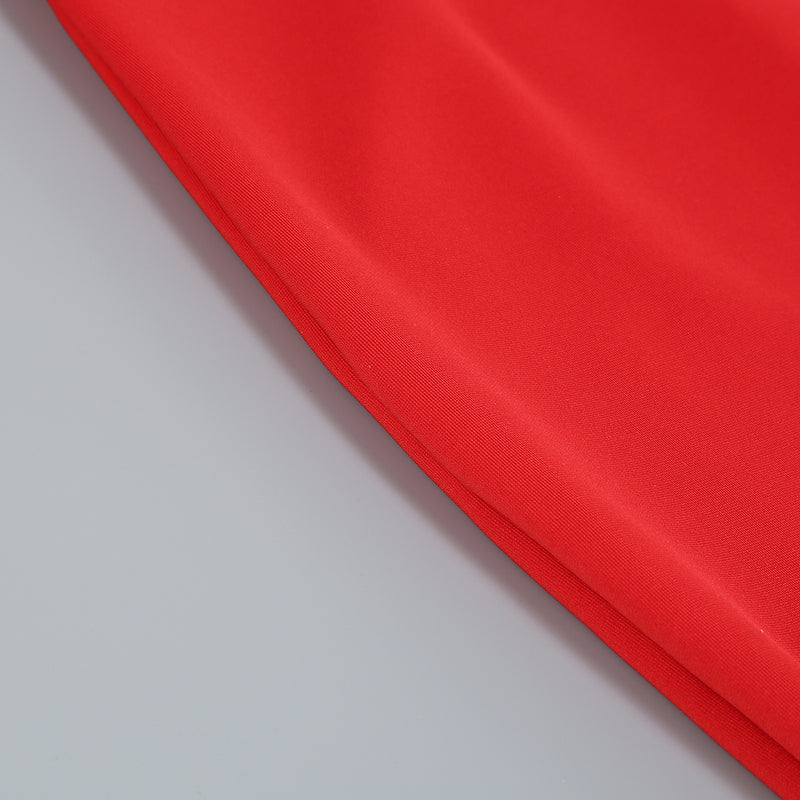 Off-shoulder feather panel red dress