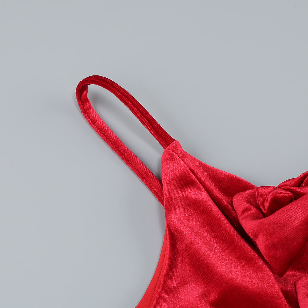 AIIZIE HILDA BOW-EMBELLISHED VELVET GOWN IN RED - product image