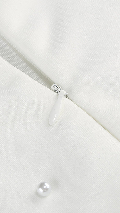 PEARL-EMBELLISHED STRAPLESS GOWN IN WHITE