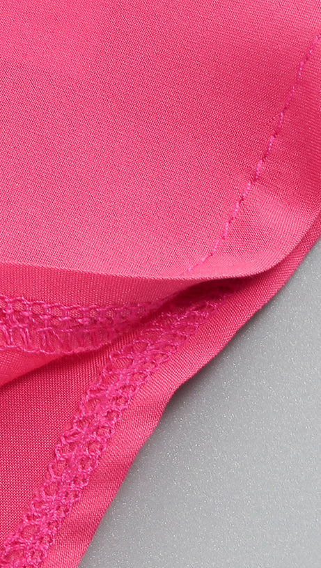 HOT PINK ORGANZA RUFFLED HALTER MINI DRESS