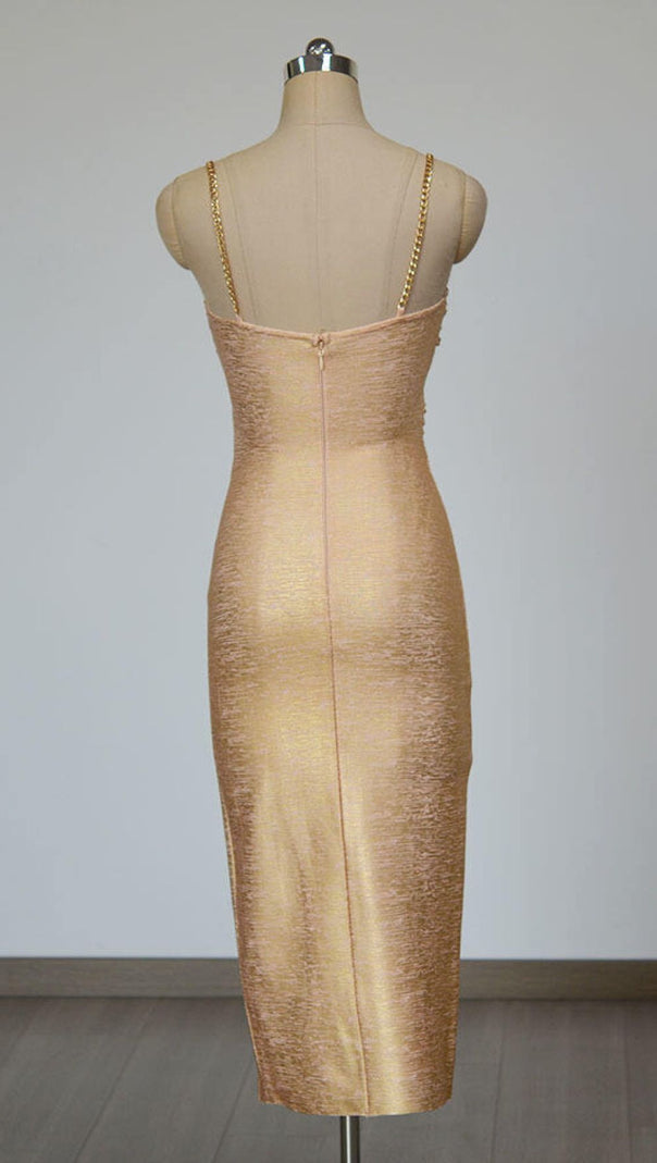 AIIZIE IVIE GOLD SHIMMER CUTOUT EMBELLISHED MIDI DRESS - GLAMOROUS PARTY & COCKTAIL - product image