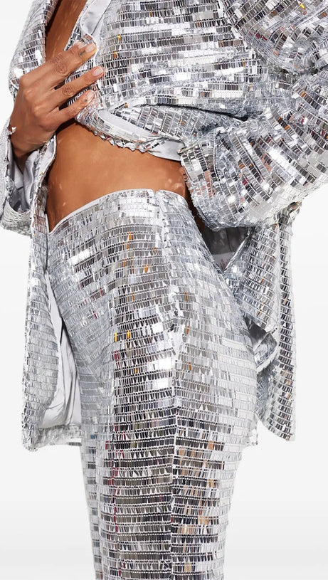 SEQUIN-EMBELLISHED TROUSERS BLAZER SET IN SILVER