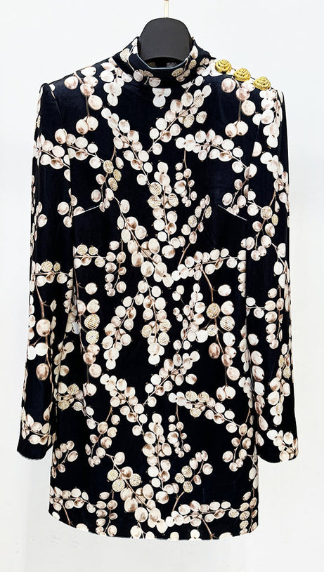 CHAHA REDCURRANT PRINT VELVET MINI DRESS