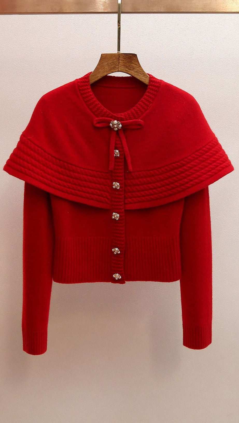Jadyn Red Bow Cape Sweater Cardigan - Chic & Cozy Statement Knit for Women
