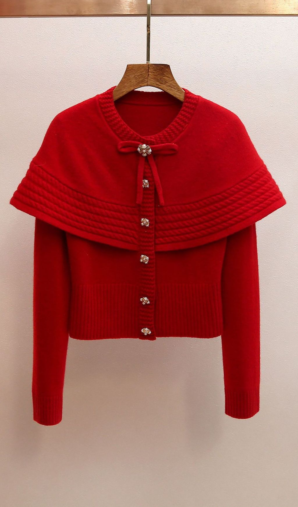 Jadyn Red Bow Cape Sweater Cardigan - Chic & Cozy Statement Knit for Women