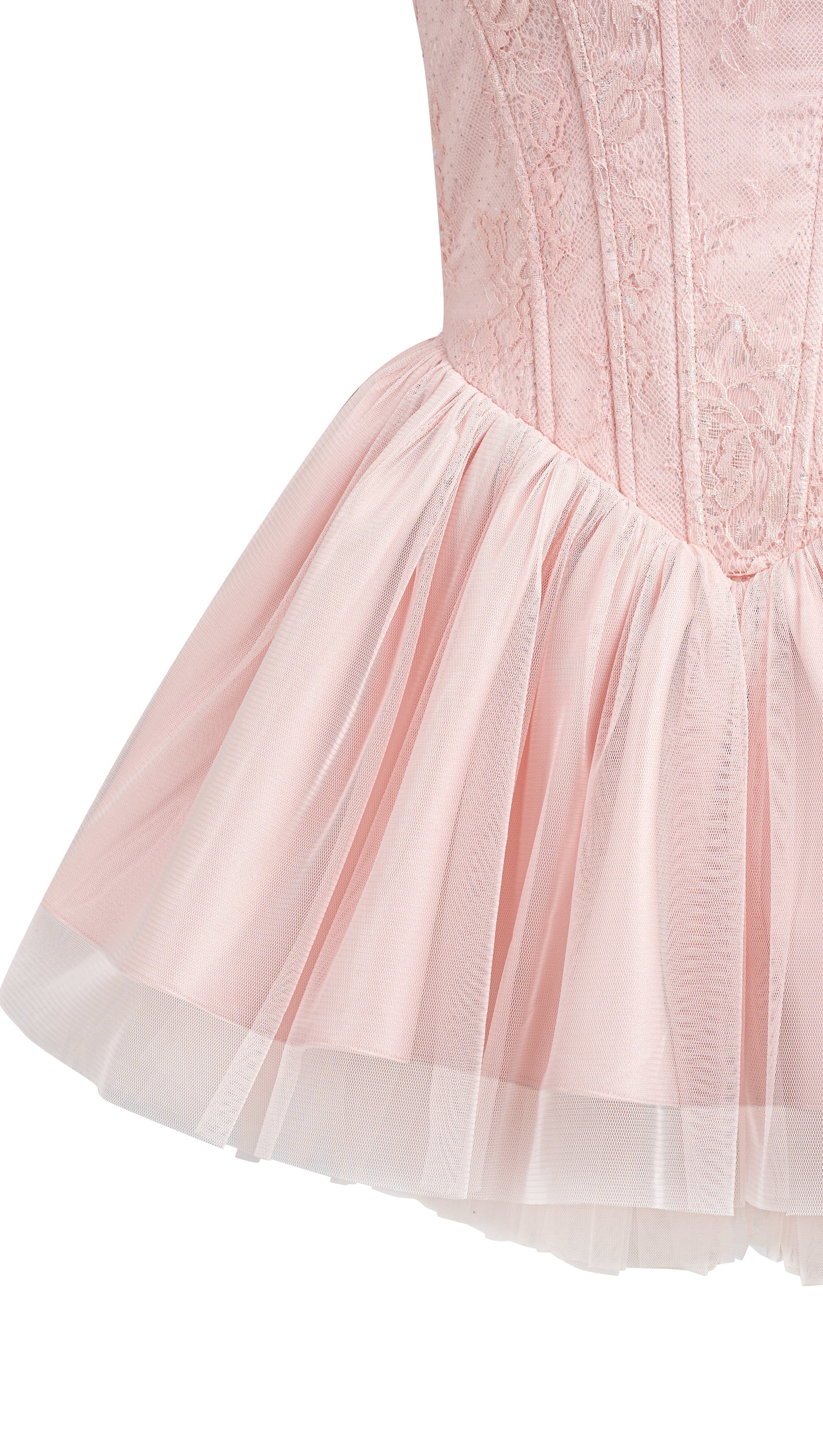 MINI ABITO SCOLLO A SCHIENA CON FIOCCO IN PIZZO CELESTE ROSA