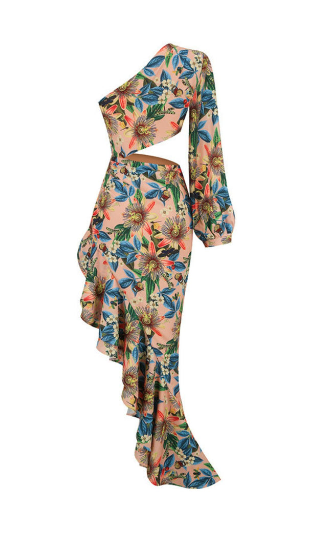 AIIZIE Javen Tropical Floral One-Shoulder Cutout High-Low Dress - product image