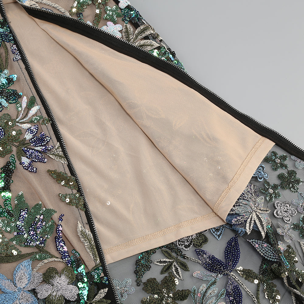 Trägerloses Maxikleid mit Paillettenstickerei Dahlia grün