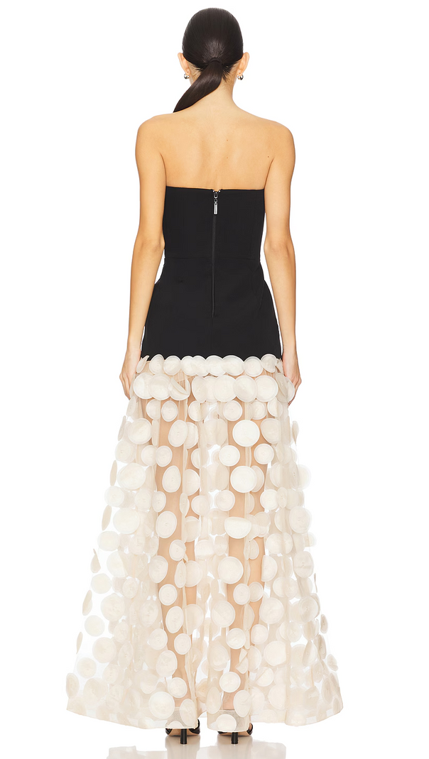 AIIZIE STRAPLESS A LINE MAXI DRESS BLACK IVORY - product image